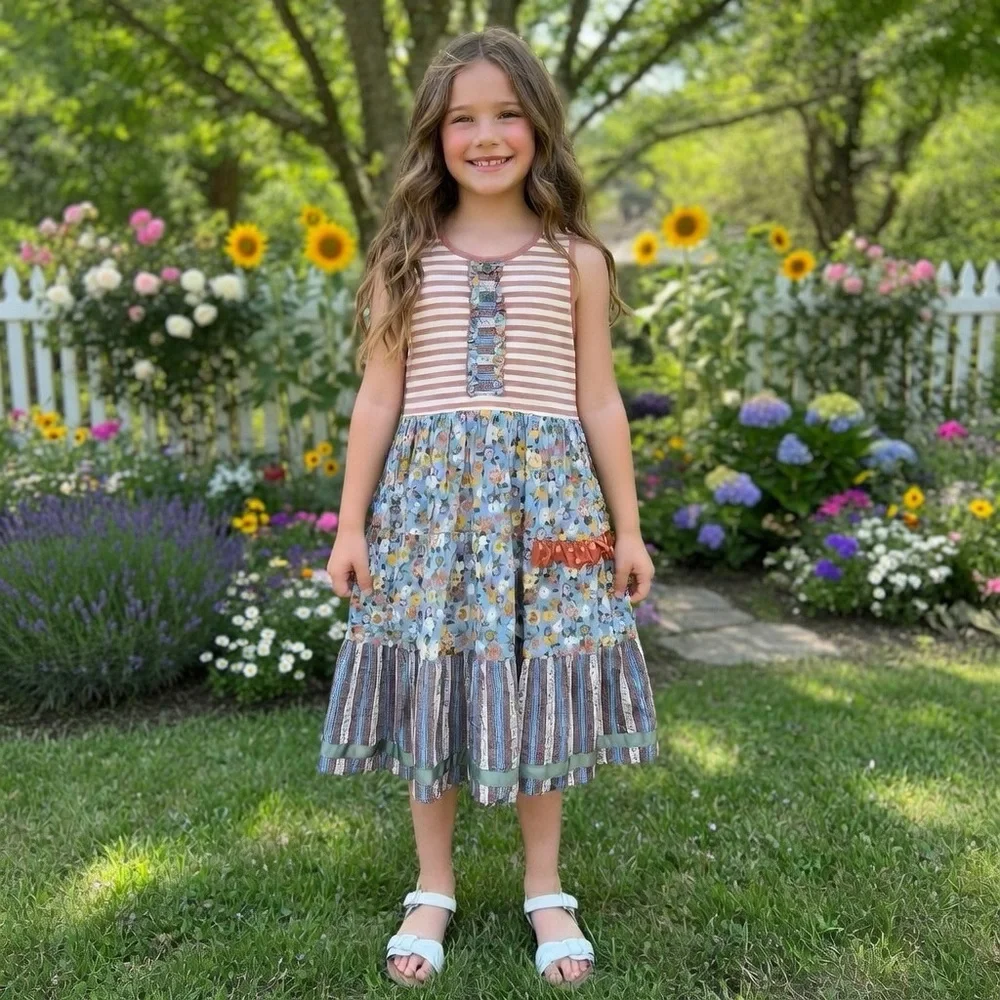 Matilda Jane Heart to Heart World of Wonder Tiered Dress Striped Pink Tank Top